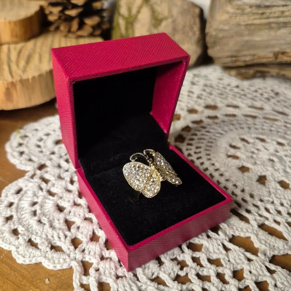 Fairy Gather Rings ππ§ββοΈ Clear Rhinestones Butterfly Gold Tone Adjustable Ring - Picture 4 of 11